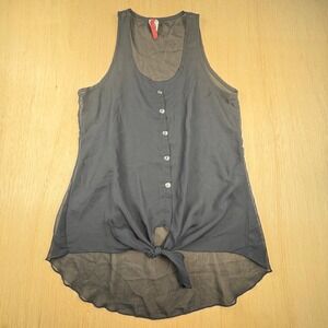 Topia Womens Sheer Black Button Front Tie Hem High Low Tank Top C4020RA L